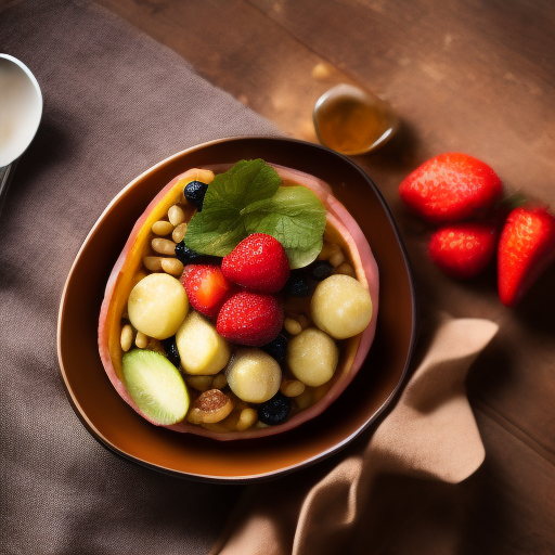 Postre chino de arroz glutinoso y frutas

