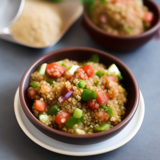 Ensalada sobre un lecho de quinoa con salsa de mostaza

